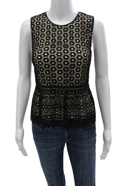 J Crew Women Black Sleeveless Floral Crew Neck Basic Blouse Petite Size 4P