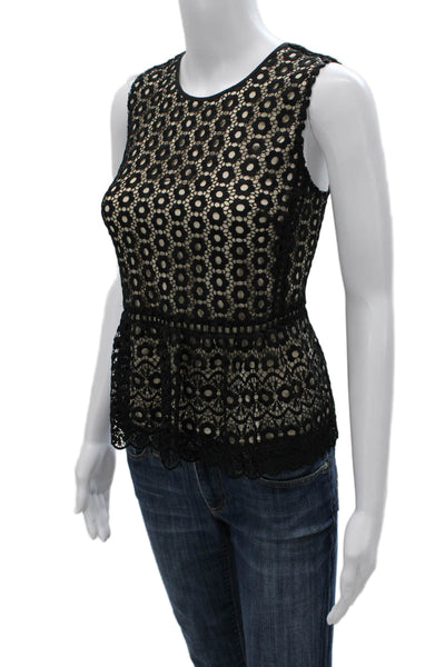 J Crew Women Black Sleeveless Floral Crew Neck Basic Blouse Petite Size 4P