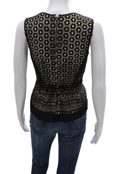 J Crew Women Black Sleeveless Floral Crew Neck Basic Blouse Petite Size 4P