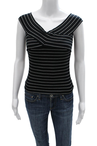 Cupcakes And Cashmere Women Black Striped V-Neck Viscose Tank Size S