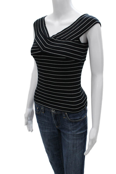Cupcakes And Cashmere Women Black Striped V-Neck Viscose Tank Size S