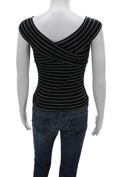 Cupcakes And Cashmere Women Black Striped V-Neck Viscose Tank Size S