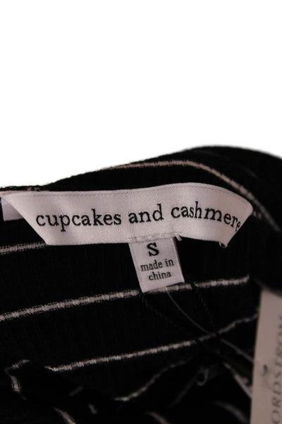 Cupcakes And Cashmere Women Black Striped V-Neck Viscose Tank Size S