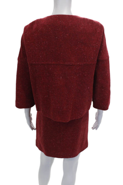 Akris Punto Women Red Flecked Skirt Suit 3/4 Sleeve Button Polyester Size 8
