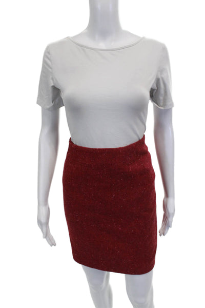 Akris Punto Women Red Flecked Skirt Suit 3/4 Sleeve Button Polyester Size 8