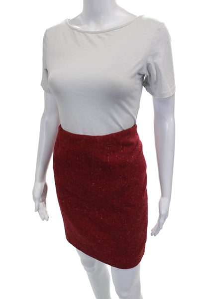 Akris Punto Women Red Flecked Skirt Suit 3/4 Sleeve Button Polyester Size 8