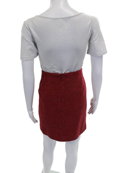 Akris Punto Women Red Flecked Skirt Suit 3/4 Sleeve Button Polyester Size 8