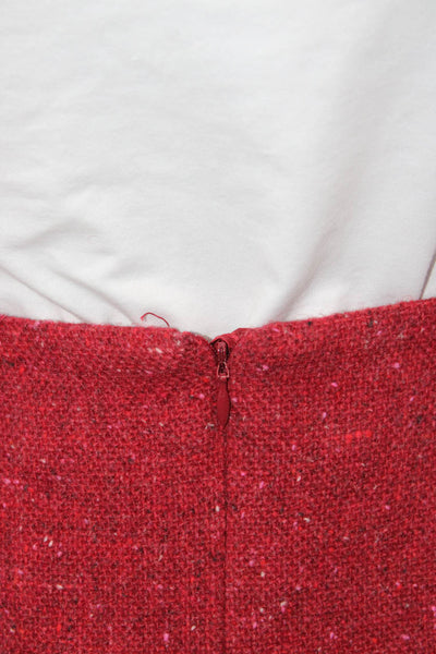 Akris Punto Women Red Flecked Skirt Suit 3/4 Sleeve Button Polyester Size 8