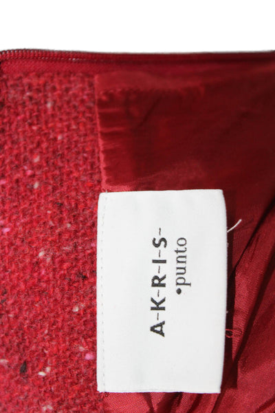 Akris Punto Women Red Flecked Skirt Suit 3/4 Sleeve Button Polyester Size 8