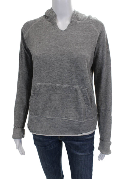 Nili Lotan Women Gray V-Neck Cotton Pullover Hoodie Long Sleeve Size L