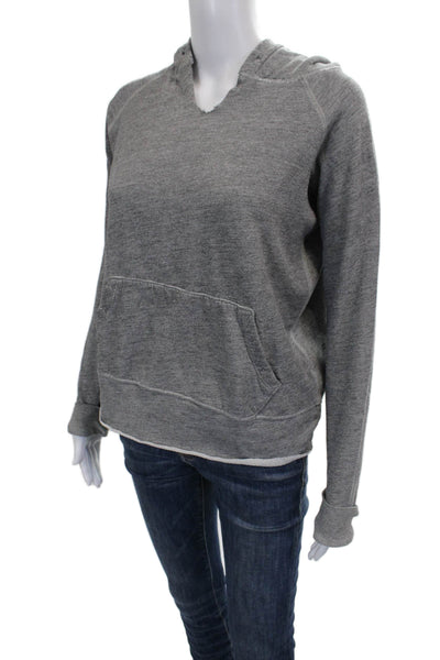 Nili Lotan Women Gray V-Neck Cotton Pullover Hoodie Long Sleeve Size L