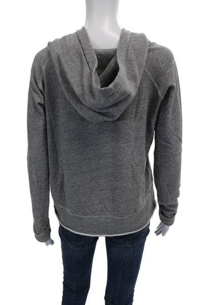Nili Lotan Women Gray V-Neck Cotton Pullover Hoodie Long Sleeve Size L