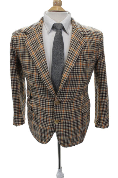 Partito Mens Wool Brown Check Blazer Button Closure Size 40