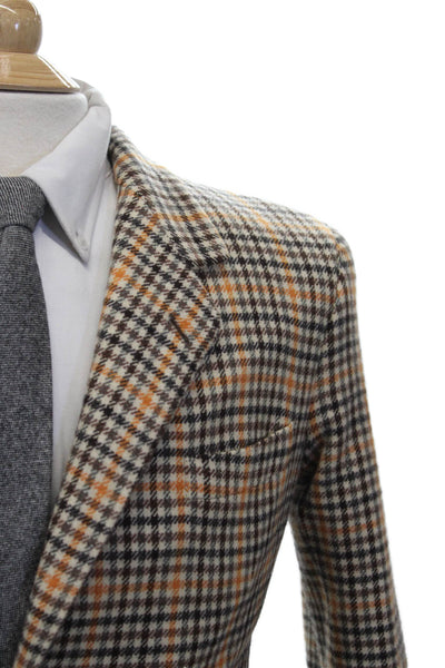 Partito Mens Wool Brown Check Blazer Button Closure Size 40