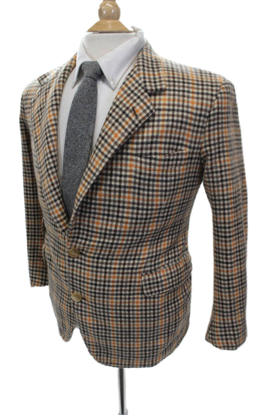 Partito Mens Wool Brown Check Blazer Button Closure Size 40