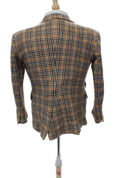 Partito Mens Wool Brown Check Blazer Button Closure Size 40