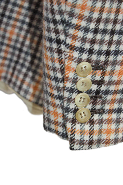 Partito Mens Wool Brown Check Blazer Button Closure Size 40