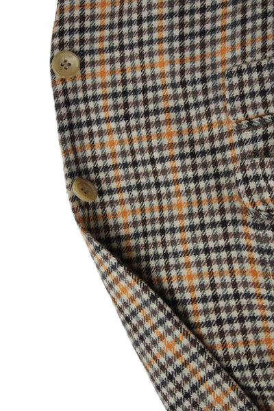 Partito Mens Wool Brown Check Blazer Button Closure Size 40