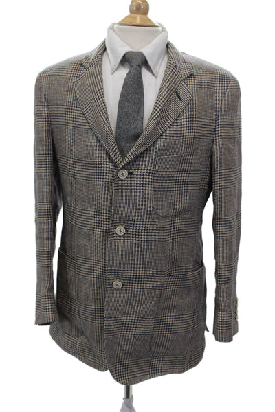 Loro Piana Mens Beige Flax Check Blazer Size 48