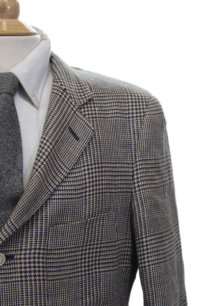 Loro Piana Mens Beige Flax Check Blazer Size 48
