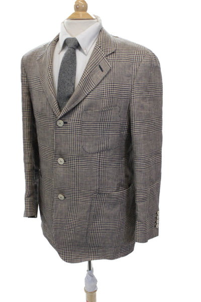 Loro Piana Mens Beige Flax Check Blazer Size 48