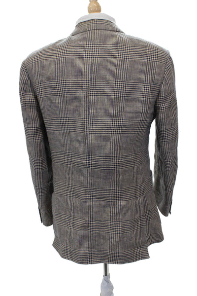 Loro Piana Mens Beige Flax Check Blazer Size 48