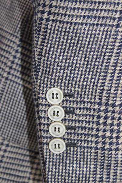 Loro Piana Mens Beige Flax Check Blazer Size 48