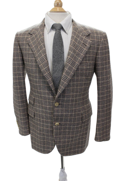 Partito Mens Blazer Brown Plaid Button Size 40