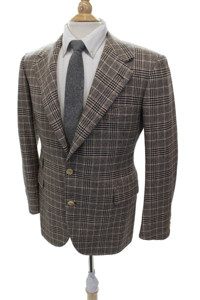Partito Mens Blazer Brown Plaid Button Size 40