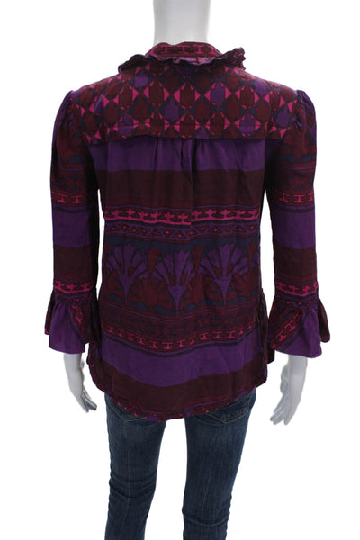 Tory Burch Women Tunic Blouse Silk V-Neck 3/4 Sleeve Multicolor Size 4
