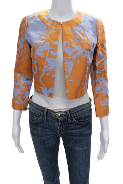Lafayette 148 New York Women Orange Floral Basic Jacket 3/4 Sleeve Size 0