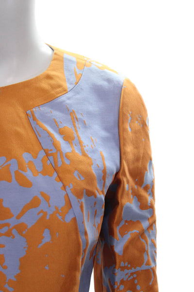 Lafayette 148 New York Women Orange Floral Basic Jacket 3/4 Sleeve Size 0