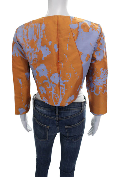 Lafayette 148 New York Women Orange Floral Basic Jacket 3/4 Sleeve Size 0