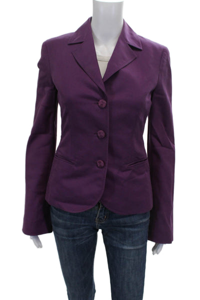Alberta Ferretti Women Purple Silk Blazer Long Sleeve Button Size S