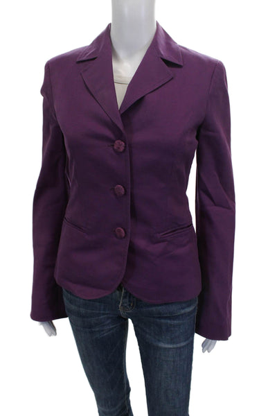 Alberta Ferretti Women Purple Silk Blazer Long Sleeve Button Size S