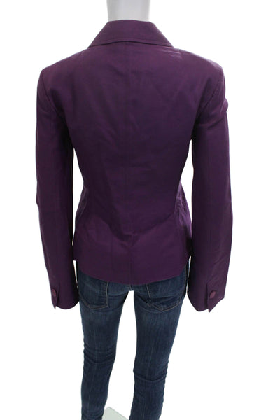 Alberta Ferretti Women Purple Silk Blazer Long Sleeve Button Size S