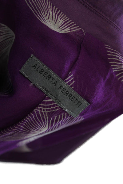 Alberta Ferretti Women Purple Silk Blazer Long Sleeve Button Size S