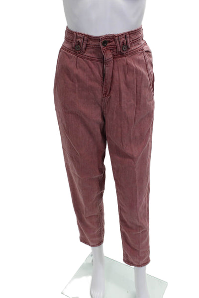 Anthropologie Womens Red Tapered Jeans Cotton Button Size 27