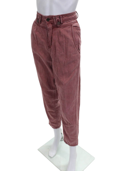 Anthropologie Womens Red Tapered Jeans Cotton Button Size 27