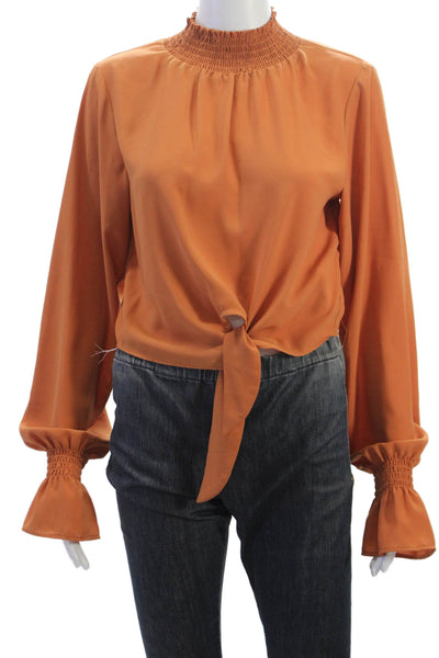 Dance & Marvel Womens Cropped High Neck Tie Blouse Long Sleeve Orange Size S