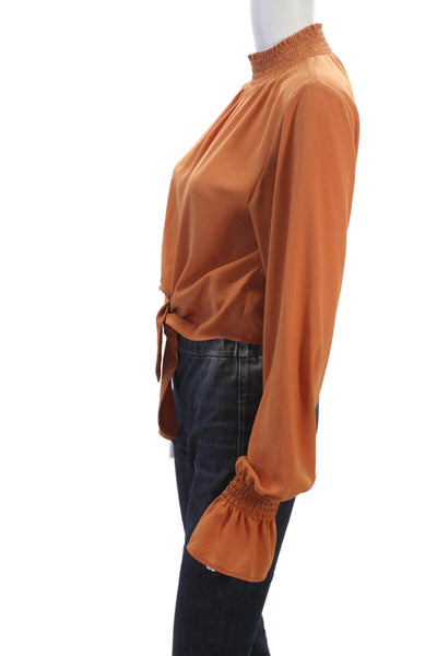 Dance & Marvel Womens Cropped High Neck Tie Blouse Long Sleeve Orange Size S