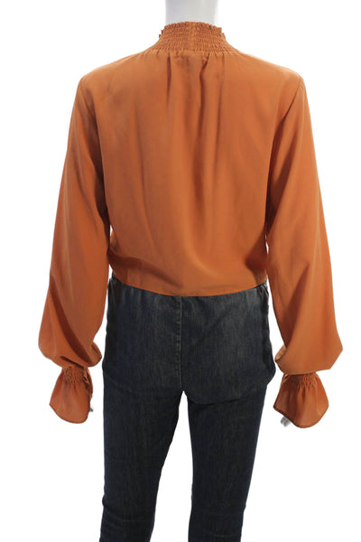 Dance & Marvel Womens Cropped High Neck Tie Blouse Long Sleeve Orange Size S