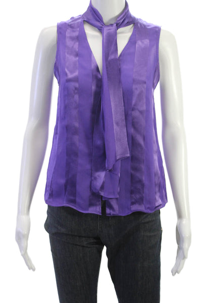Alice + Olivia Women Sleeveless Purple V-Neck Striped Viscose Blouse Size XS