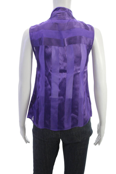 Alice + Olivia Women Sleeveless Purple V-Neck Striped Viscose Blouse Size XS