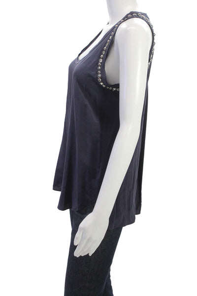 Rebecca Taylor Womens Silk Scoop Neck Sleeveless Tank Blue Size 2