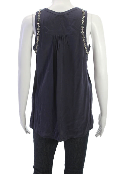 Rebecca Taylor Womens Silk Scoop Neck Sleeveless Tank Blue Size 2