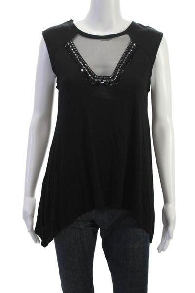 BCBG Max Azria Women Sleeveless V-Neck Rayon Tunic Black Pullover Size XS