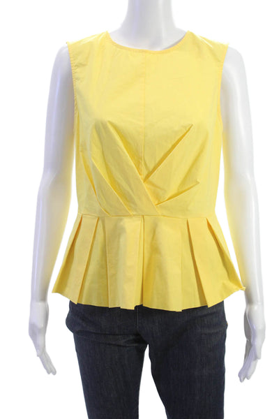 Derek Lam Womens Yellow Sleeveless Round Neck Blouse Zip Cotton Size 40