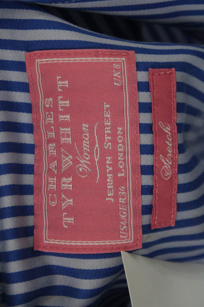 Charles Tyrwhitt Women Striped Cotton Collared Button-Up Long Sleeve Size 6