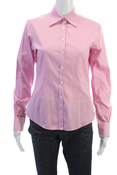 Brooks Brothers Womens Collared Long Sleeve Button-Up Pink Cotton Top Size 0